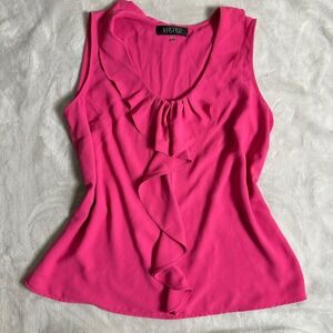 Kasper Sleeveless Ruffle Blouse Hot‎ Pink Career Office Top Size L
